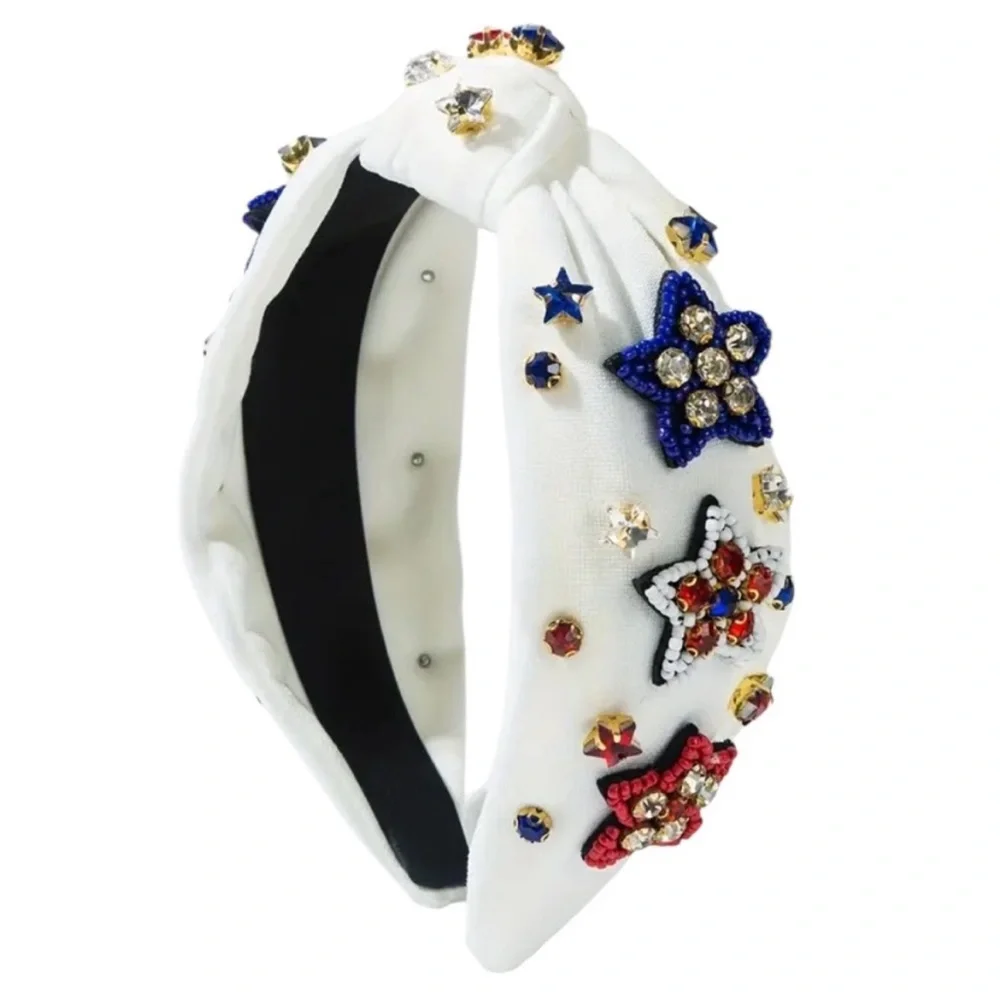 White Patriotic Beaded Star Headband
